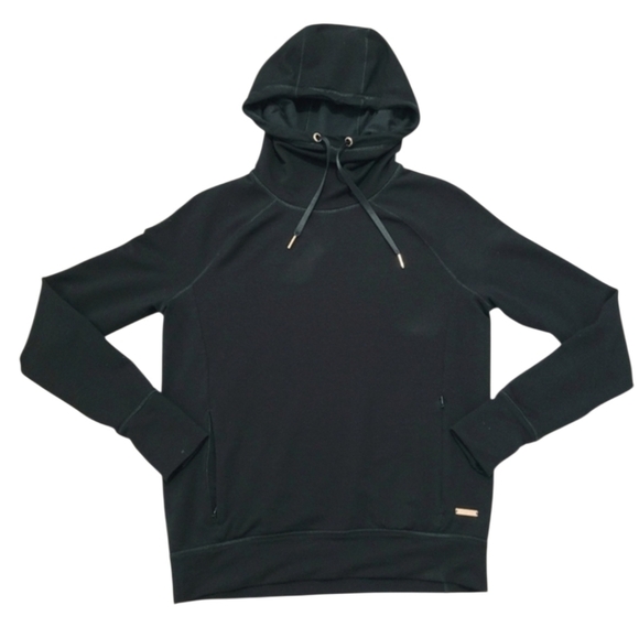 Sweaty Betty Oversize Black Hoodie Pullover XS Zip Pocket Cowl Neck Merino Blend - Picture 2 of 14